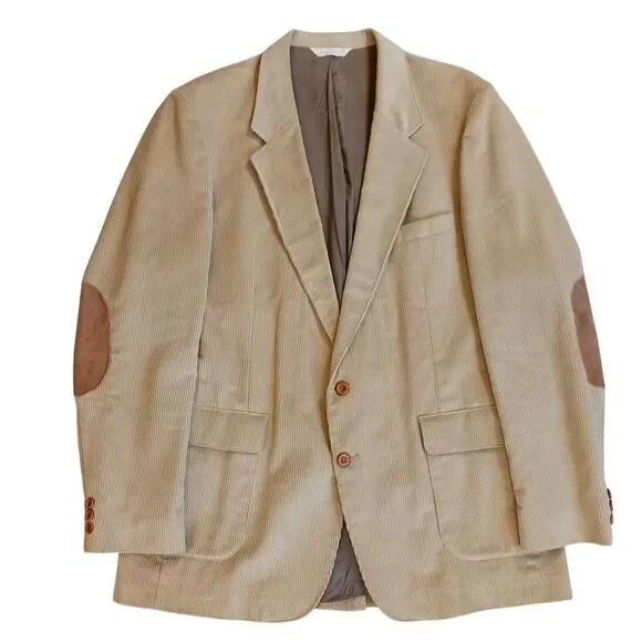 VINTAGE LEVI'S Corduroy Blazer Sport Coat Suede Elbows Two Button Tan Size 44L - Picture 2 of 16